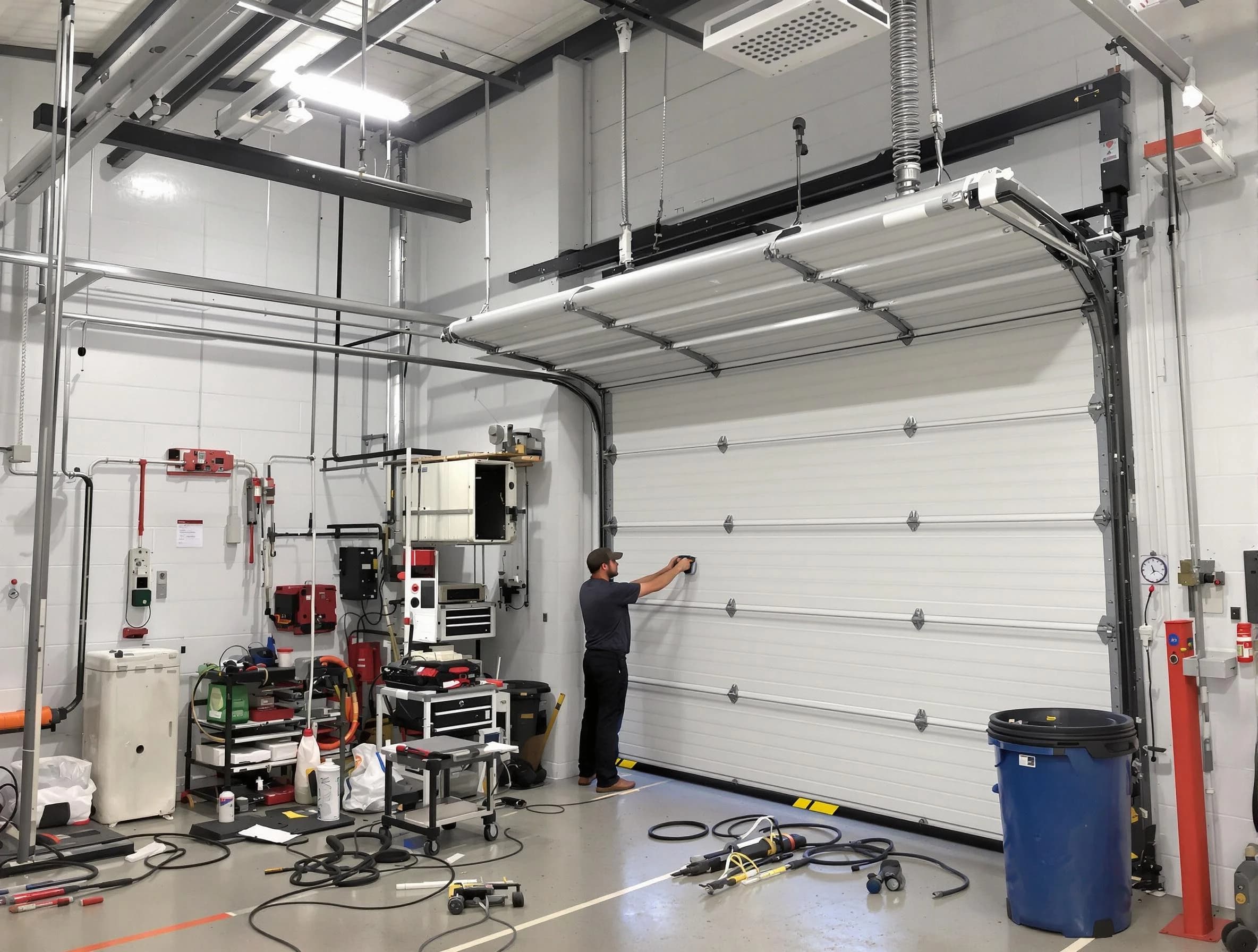 Choctaw Garage Door Repair certified technician performing commercial door repair at a Choctaw business facility