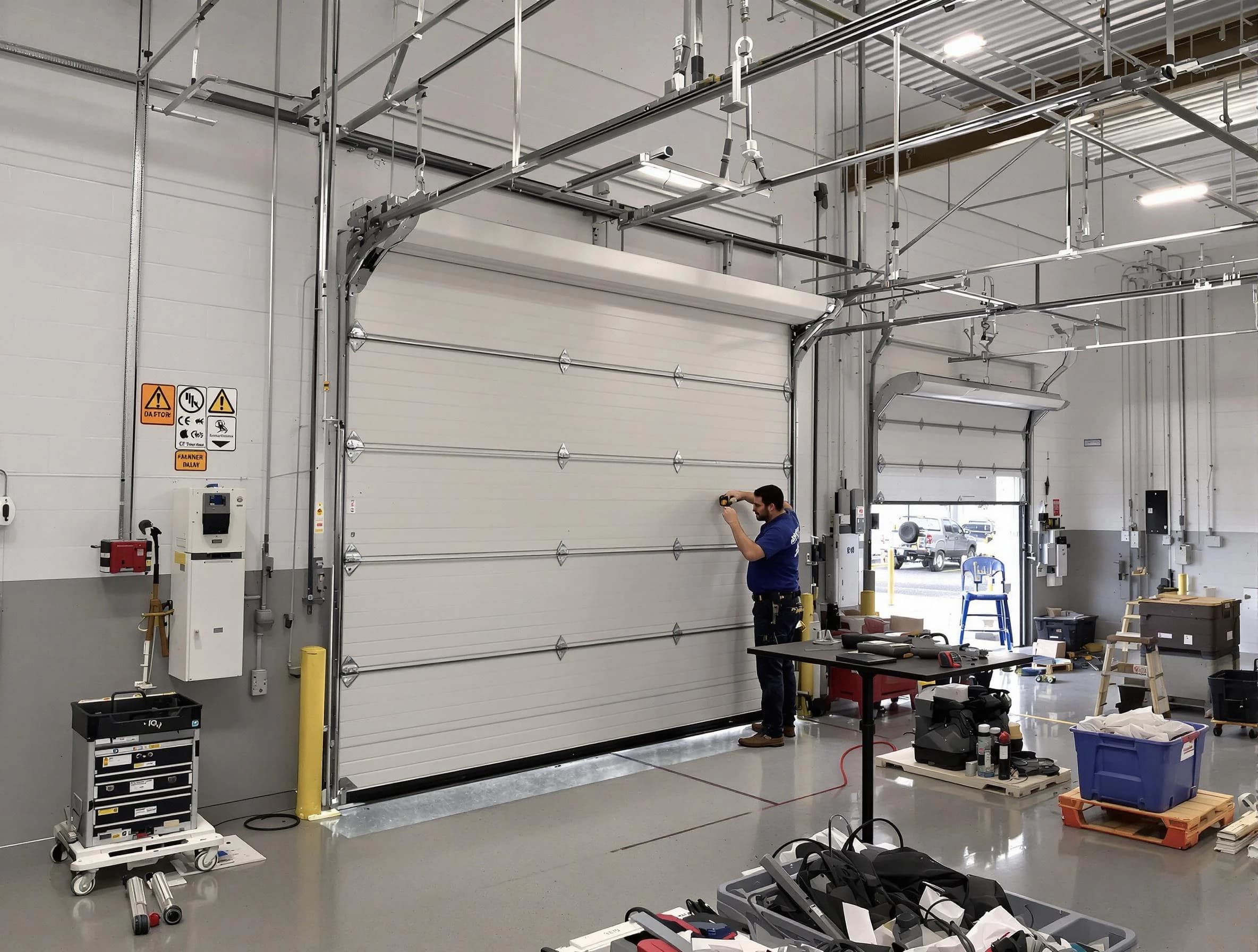 Commercial garage door repair being performed by Choctaw Garage Door Repair expert in Choctaw