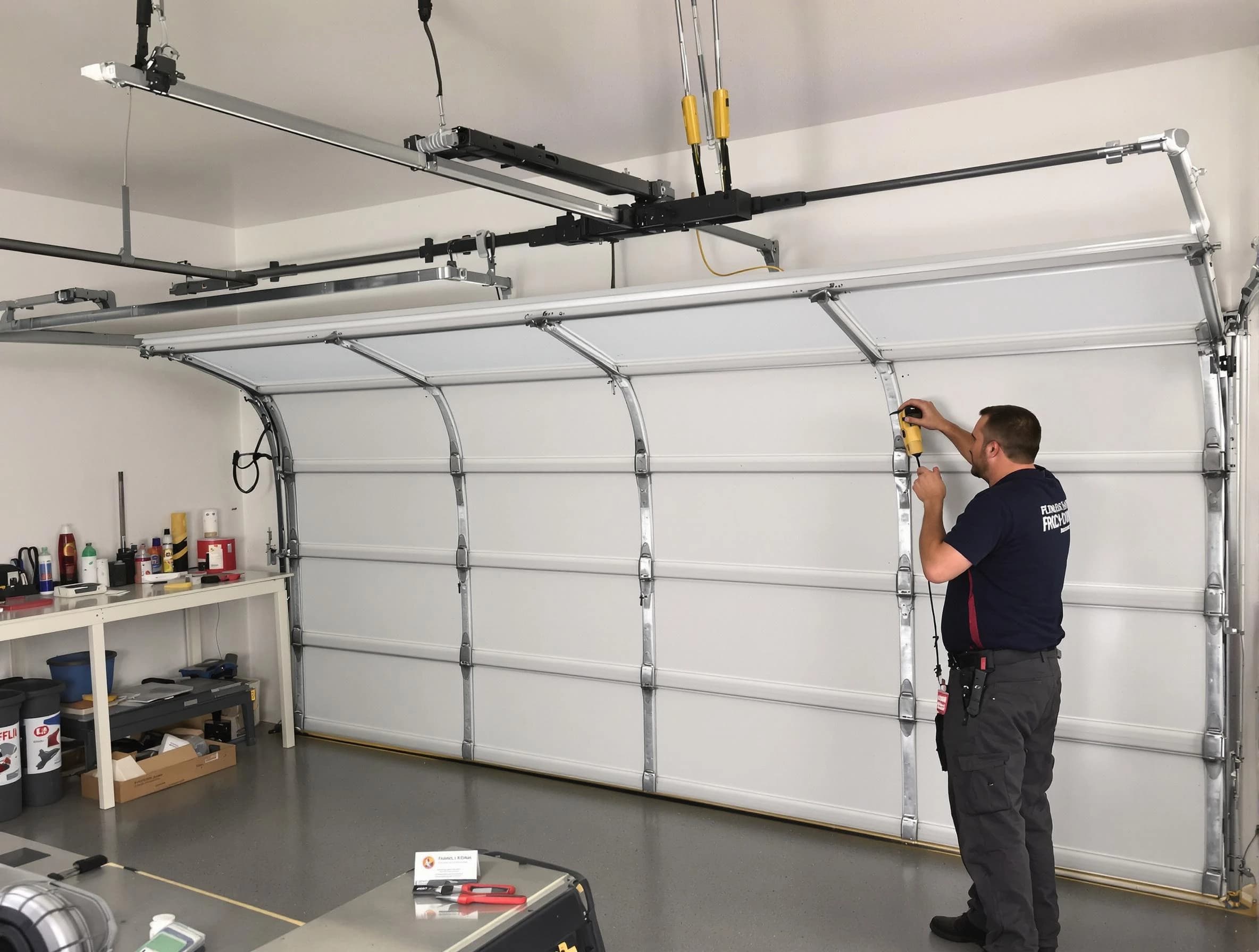 Choctaw Garage Door Repair certified technician performing overhead door system repair in Choctaw