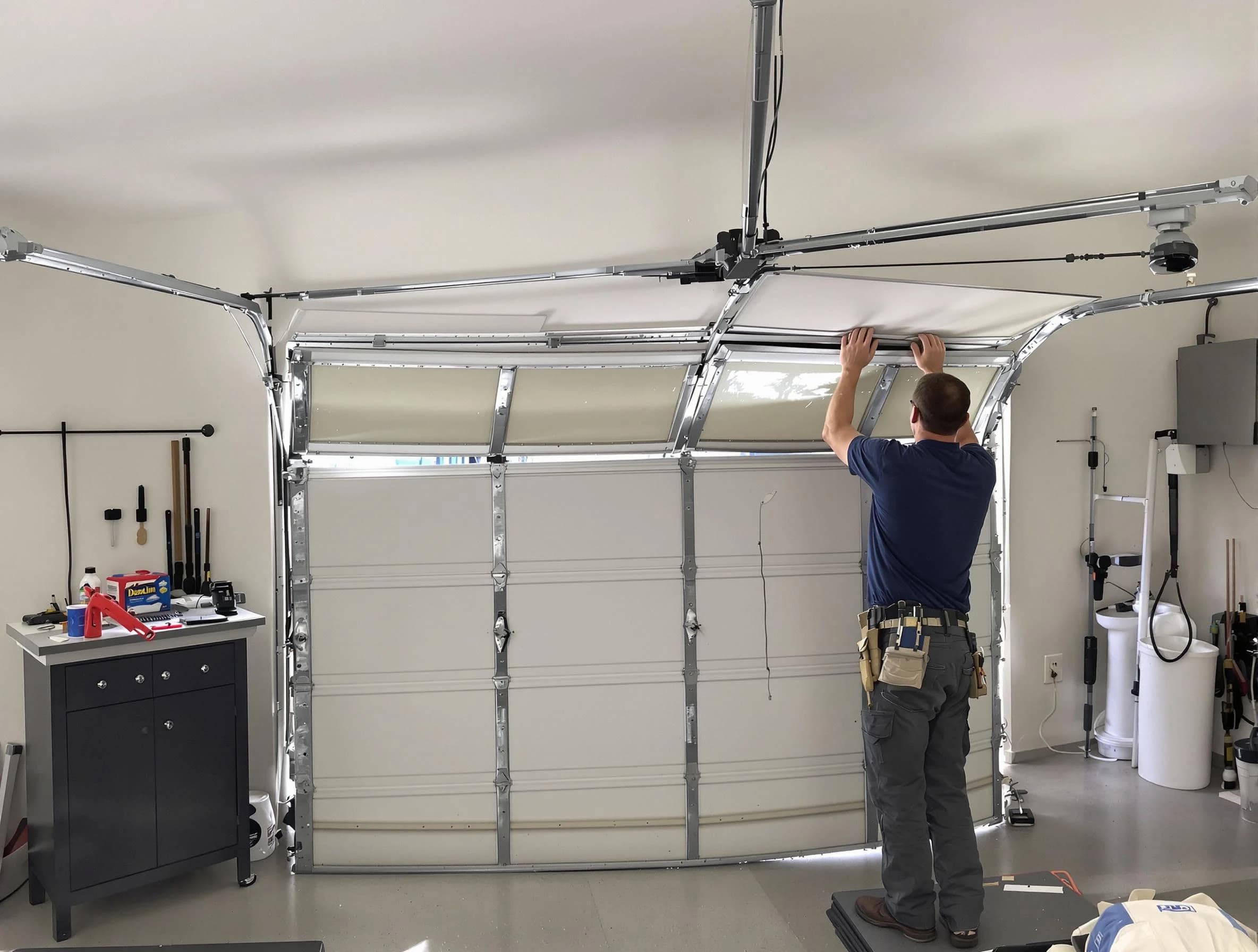 Choctaw Garage Door Repair specialist performing precise section replacement on Choctaw garage door