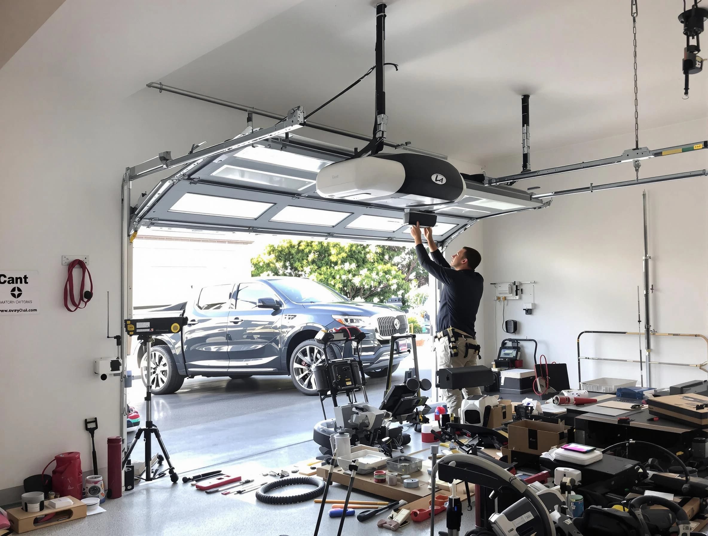 Choctaw Garage Door Repair specialist installing smart garage door opener system in Choctaw home