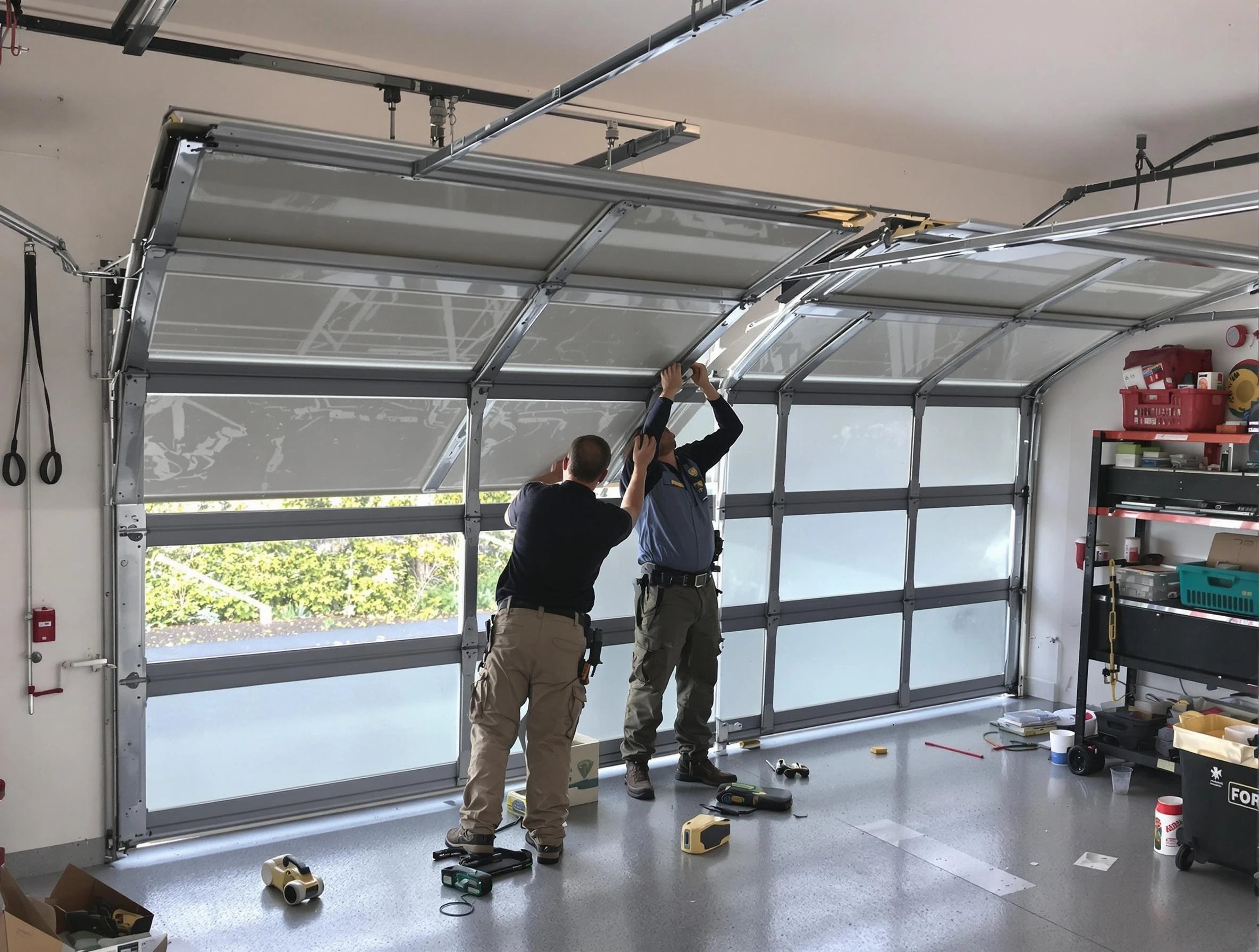 Choctaw Garage Door Repair expert performing precise panel replacement on Choctaw garage door